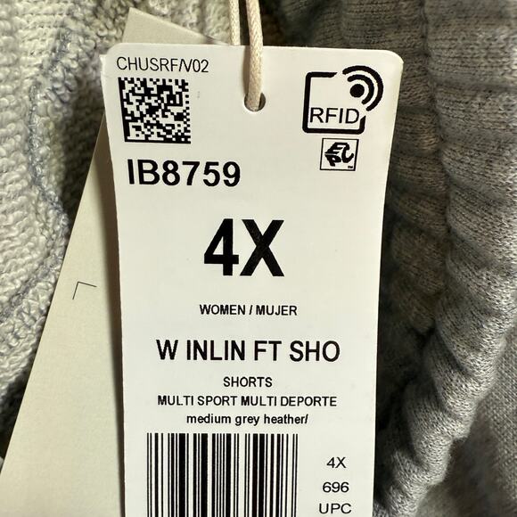 Adidas Plus Size Linear Logo French Terry Shorts -Grey/Black 4X - Picture 6 of 6